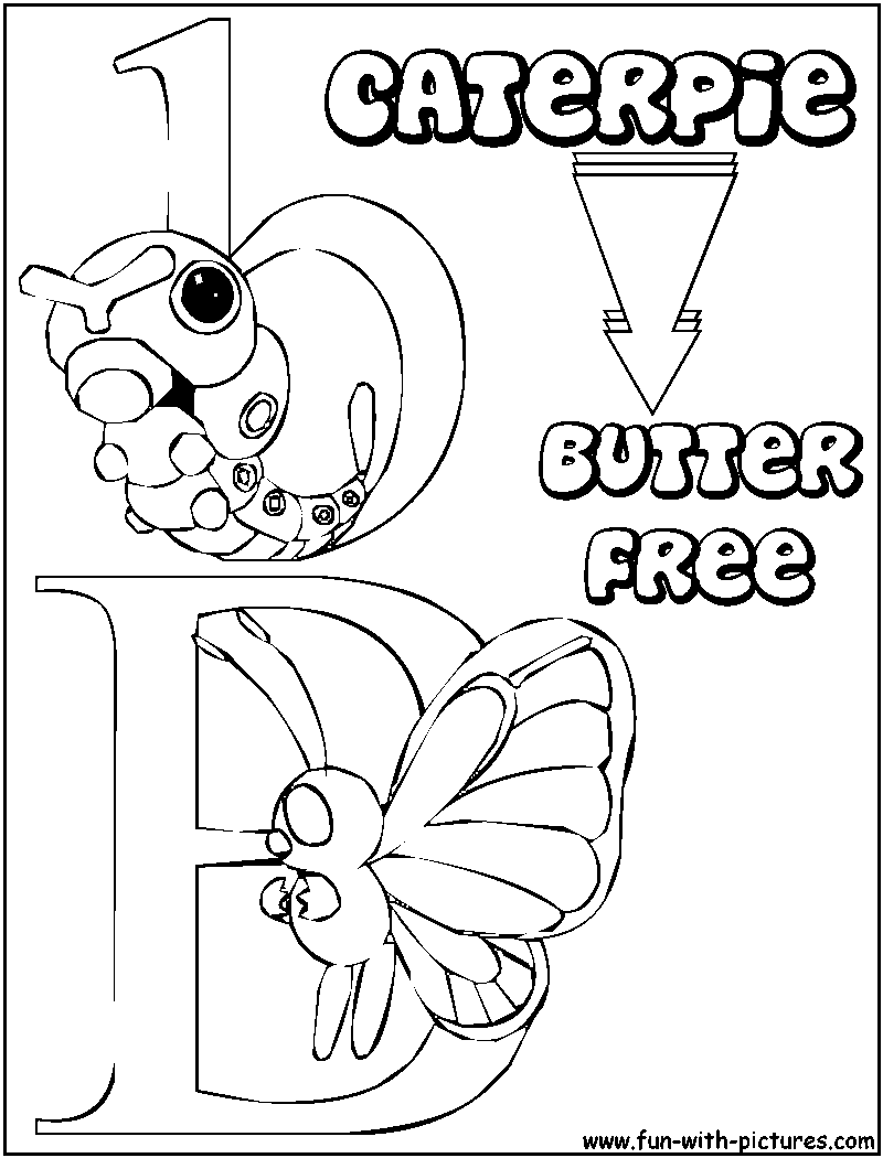 B Caterpie Butterfree Coloring Page 