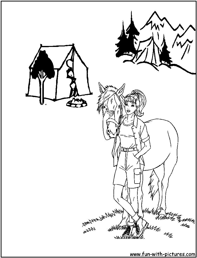 Barbie Camping Coloring Page 