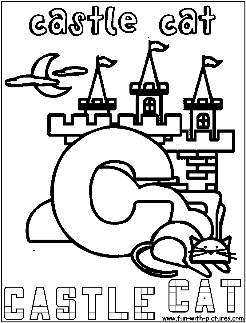 C Castle Cat Coloring Page 