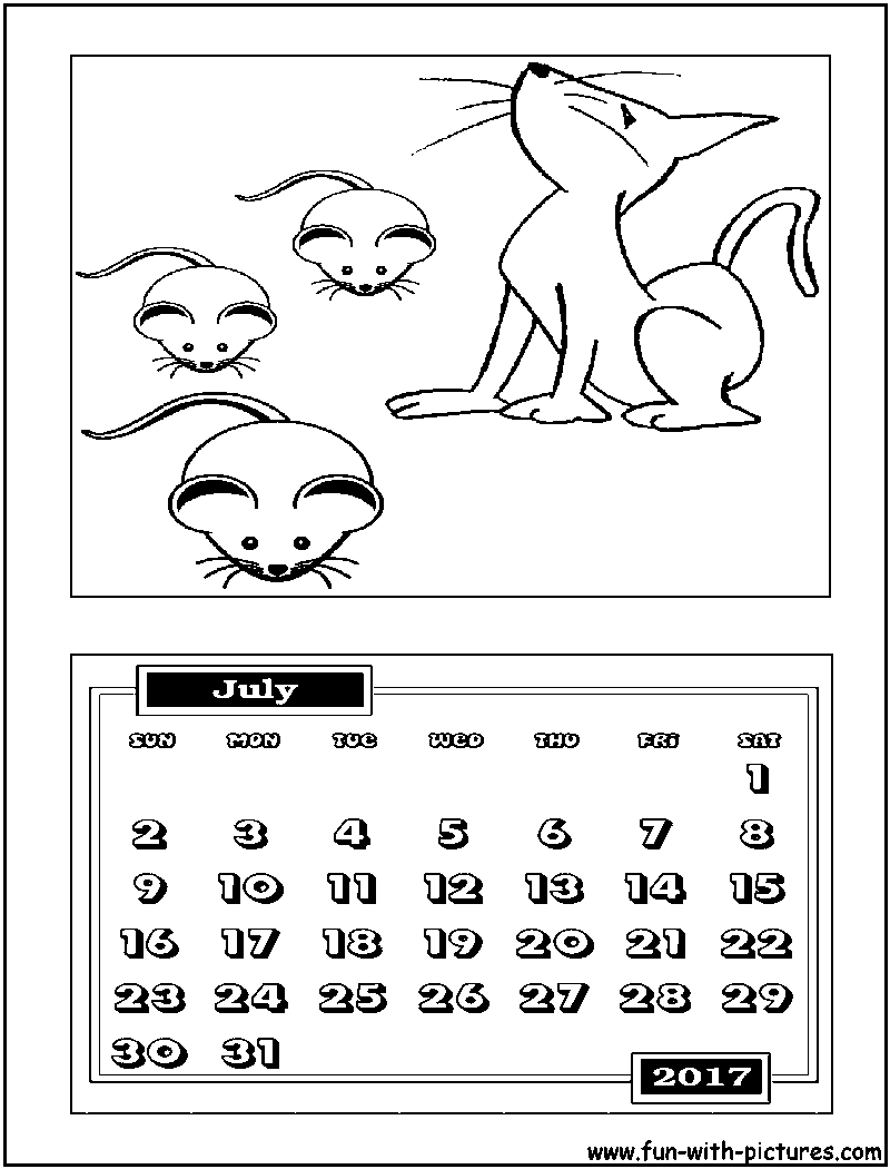 July Calendar Coloring Page 