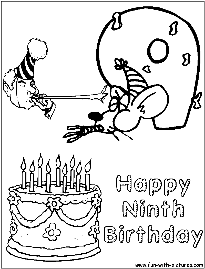 Ninth Birthday Coloring Page 