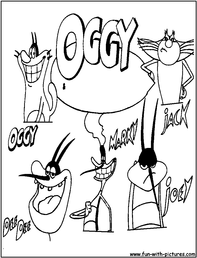 Oggy Characters Coloring Page 