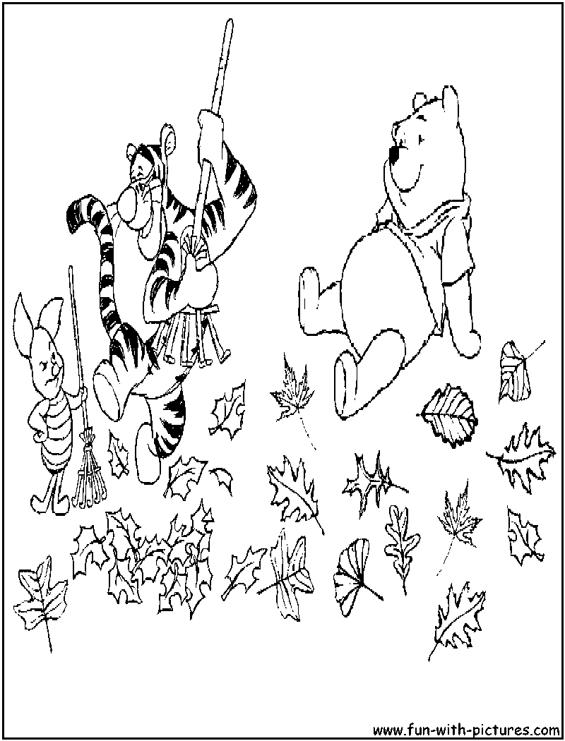Pooh Friends Fall Coloring Page 