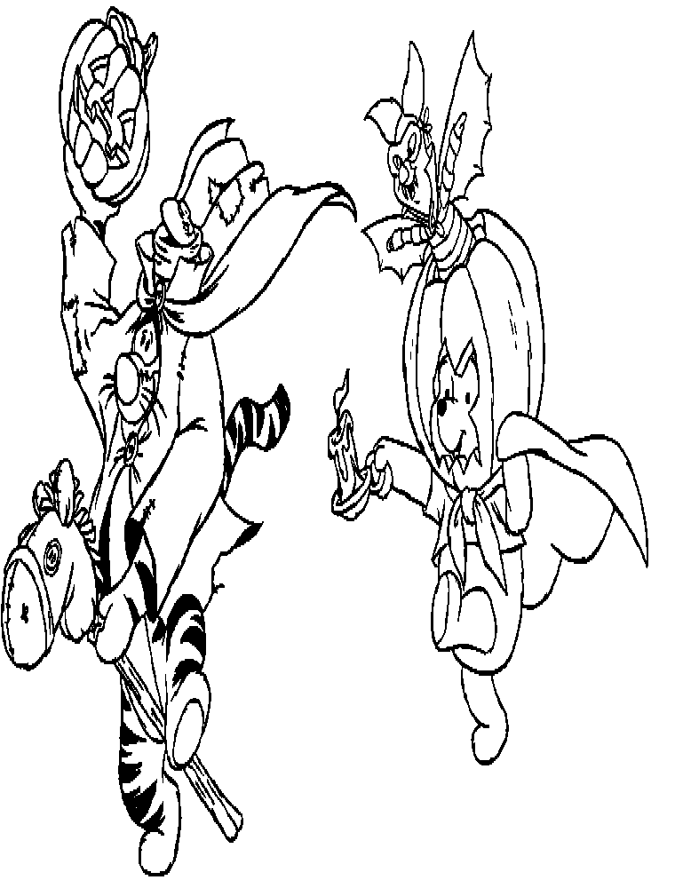 Pooh Halloween Costumeparty Coloring Page 