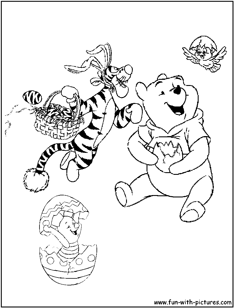 Pooh Piglet Tigger Easterchick Coloring Page 