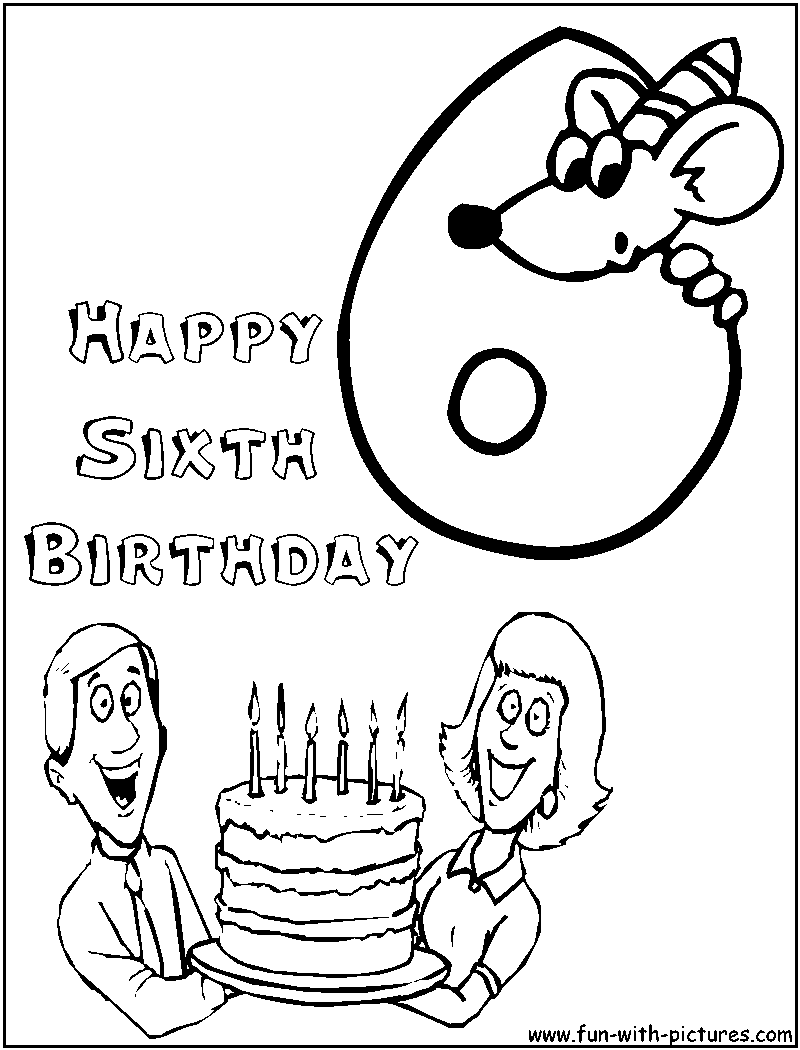 Sixth Birthday Coloring Page 