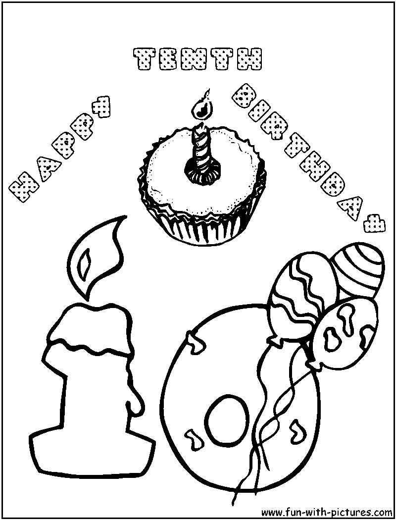 Tenth Birthday Coloring Page 
