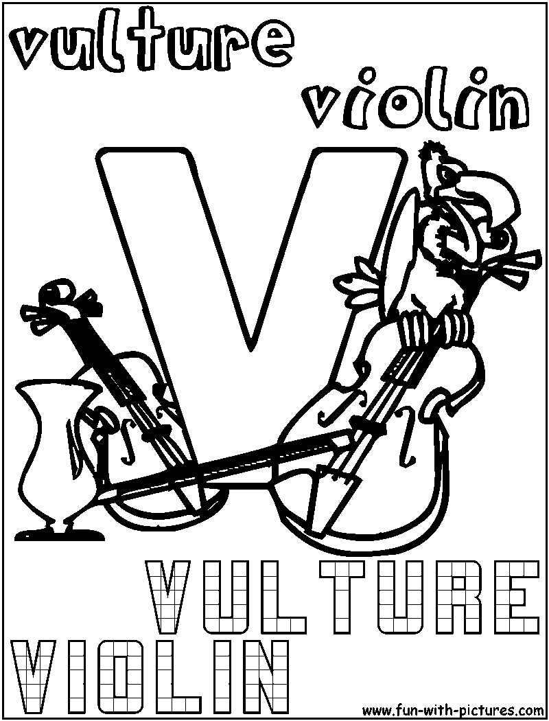 V Vulture Violin Coloring Page 