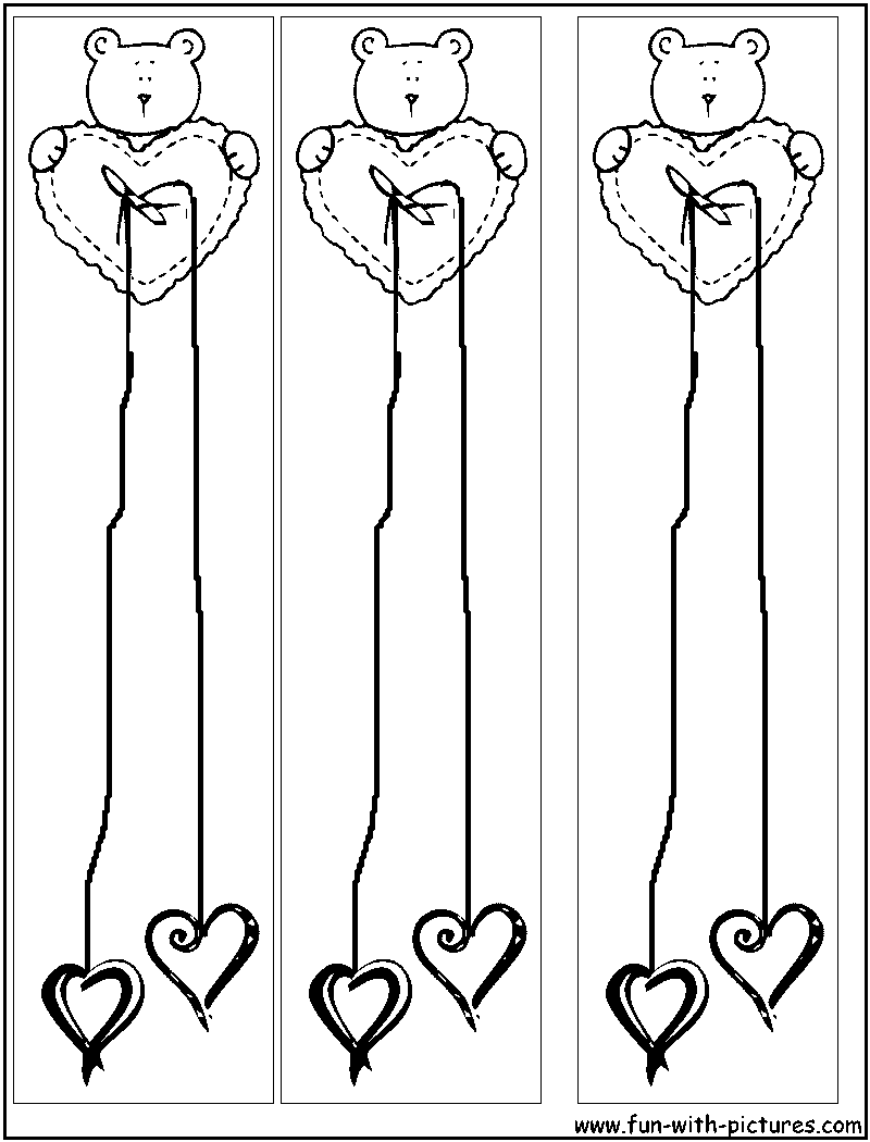 Valentineday Teddy Bookmarks Coloring Page 