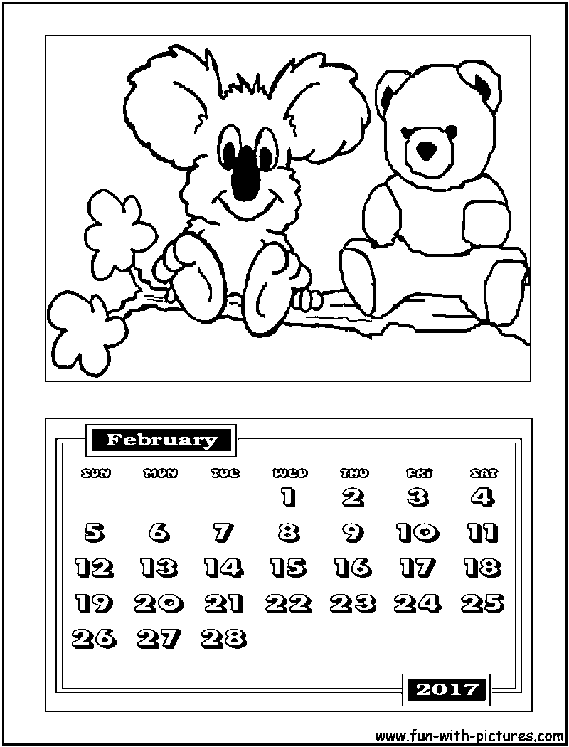 February Calendar Coloring Page 